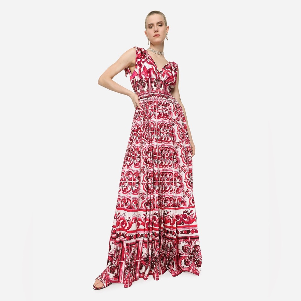 Dolce & Gabbana Long Majolica-print poplin dress